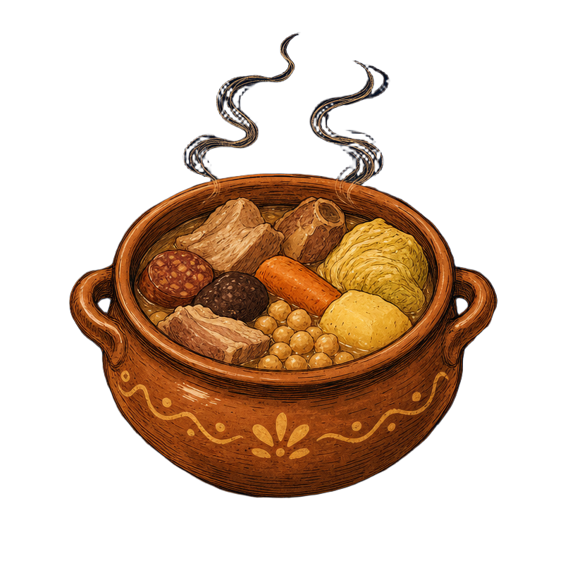 Ilustración de puchero de cocido madrileño